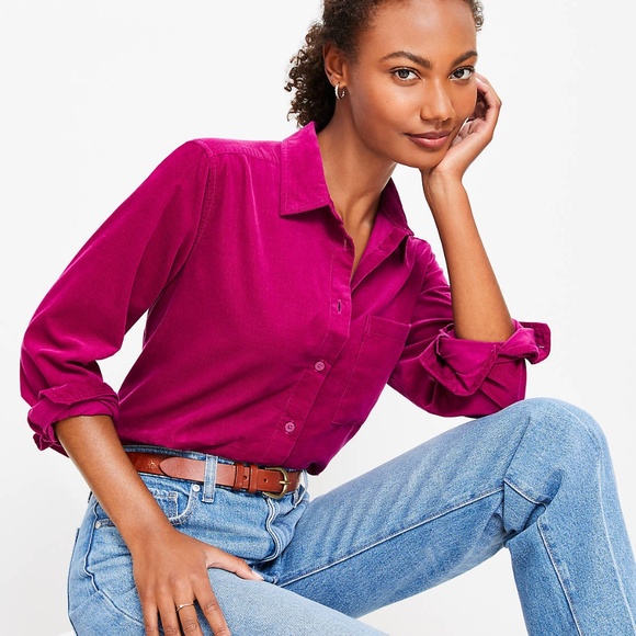 LOFT Tops - Loft Fuchsia Corduroy Corduroy Everyday Relaxed Pocket Tunic Shirt